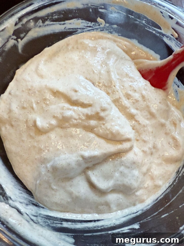 Batter after gently folding in all the egg whites, maintaining lightness.