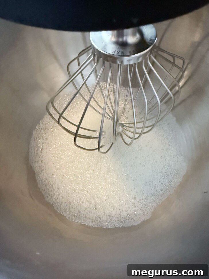 Egg whites after mixing until foamy, resembling a bubble bath.