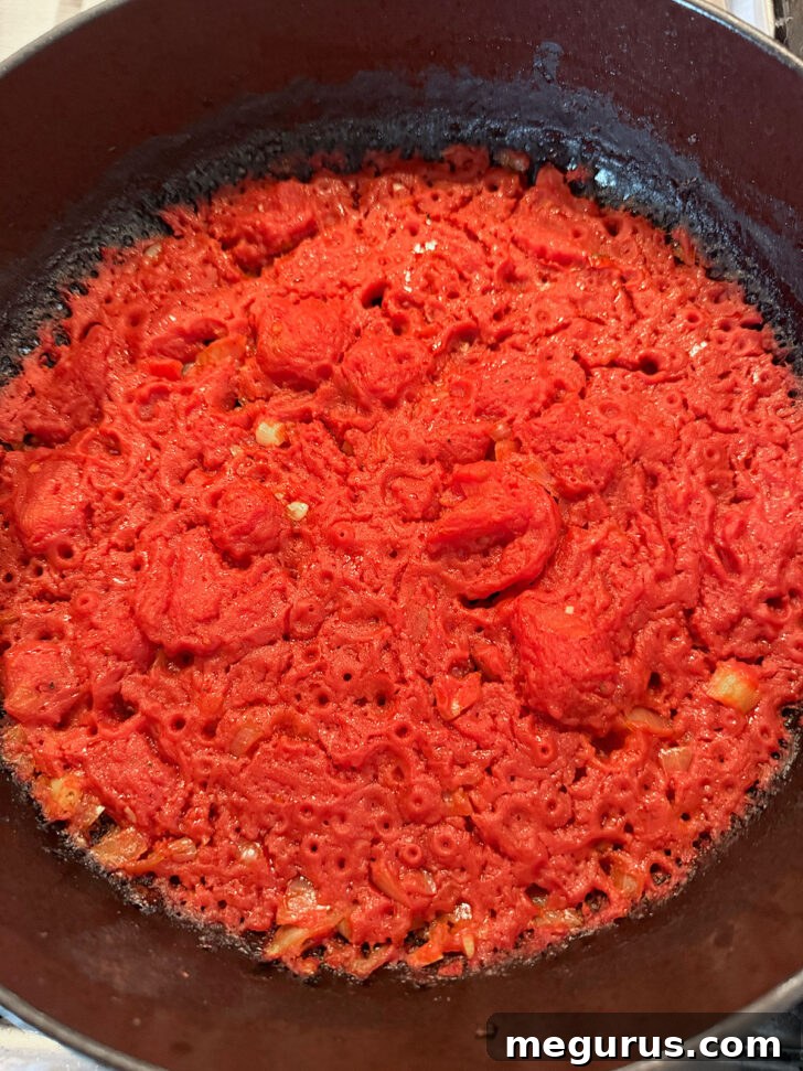 Vodka sauce after cooking in the oven.