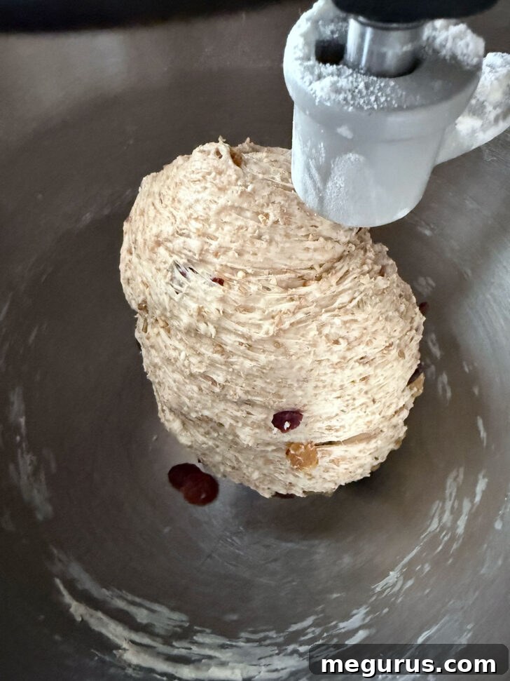 The finished, smooth dough resting in the mixing bowl after kneading.