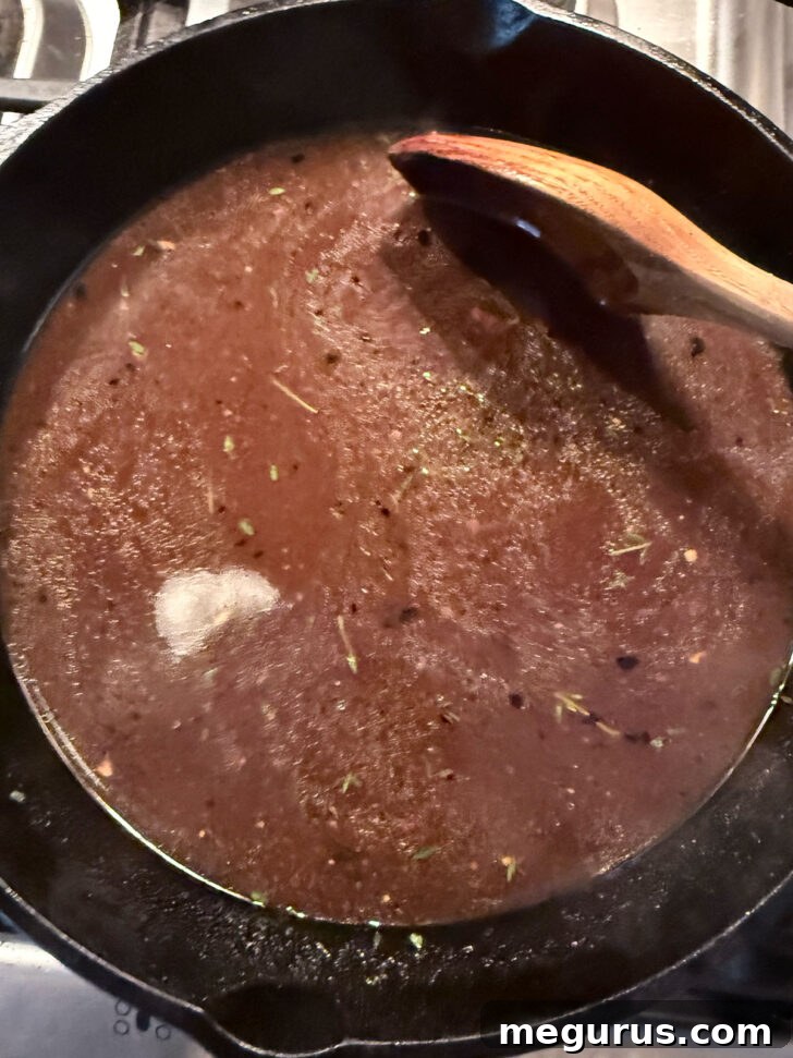 Making the gravy in the cast iron skillet.