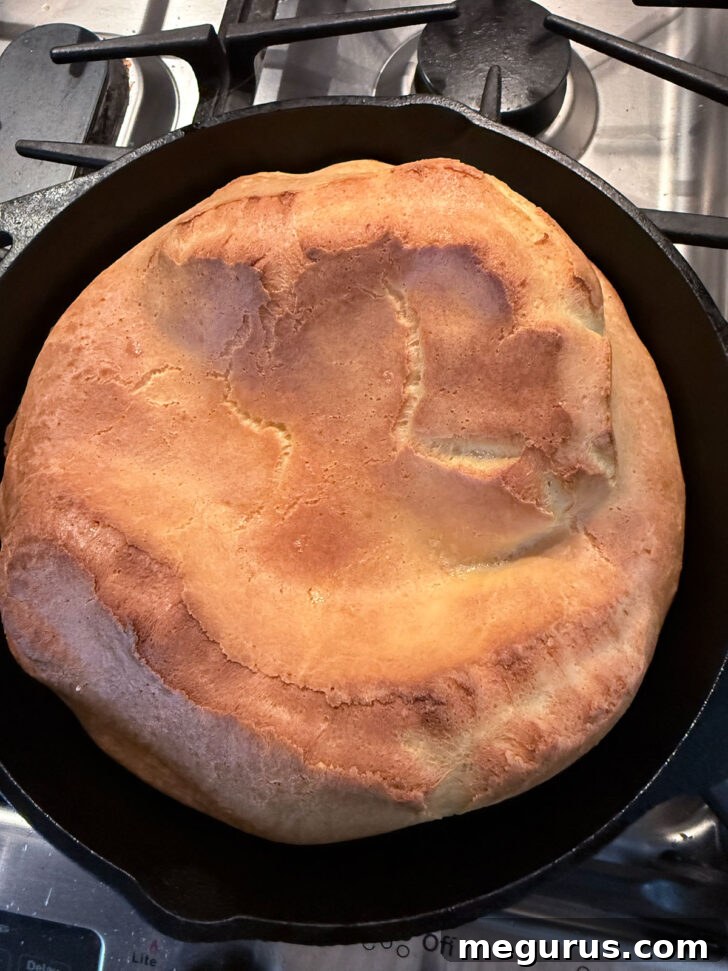 Yorkshire pudding after cooking, beautifully risen and golden.