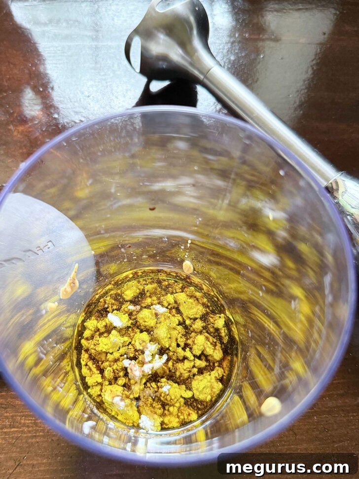 Preparing the balsamic dressing in a food processor.