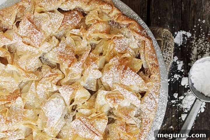 phyllo topped apple tart in pan