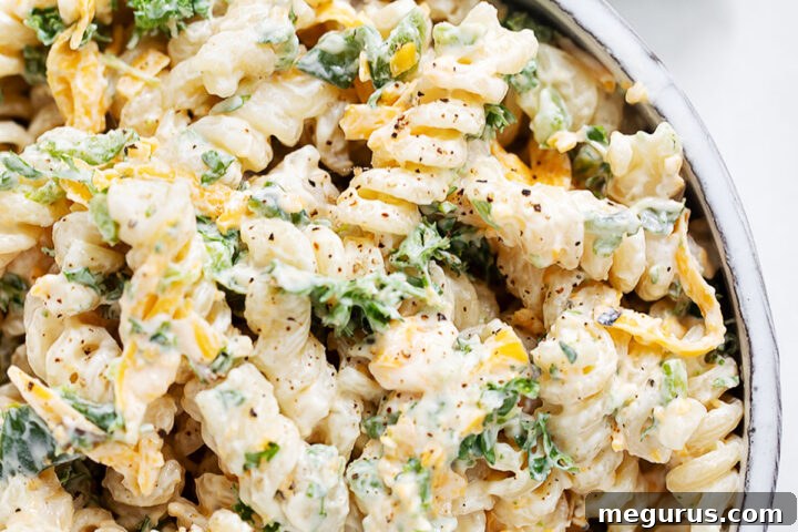 Jalapeño Popper Pasta Salad in a large serving bowl, ready to be enjoyed.
