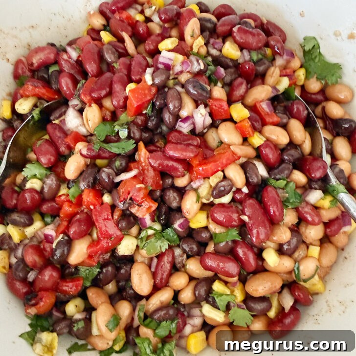 Finished Mexican bean salad in a salad bowl.