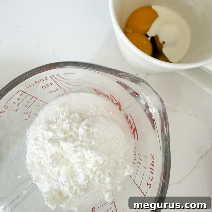 Rhubarb custard pie filling ingredients in two bowls.