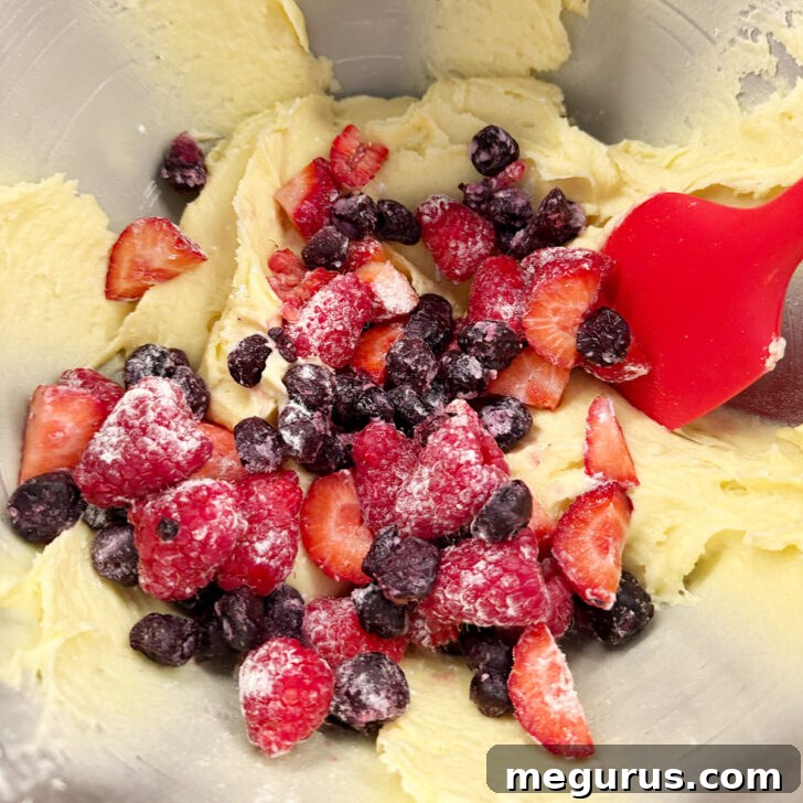 Berries added to the finished batter.